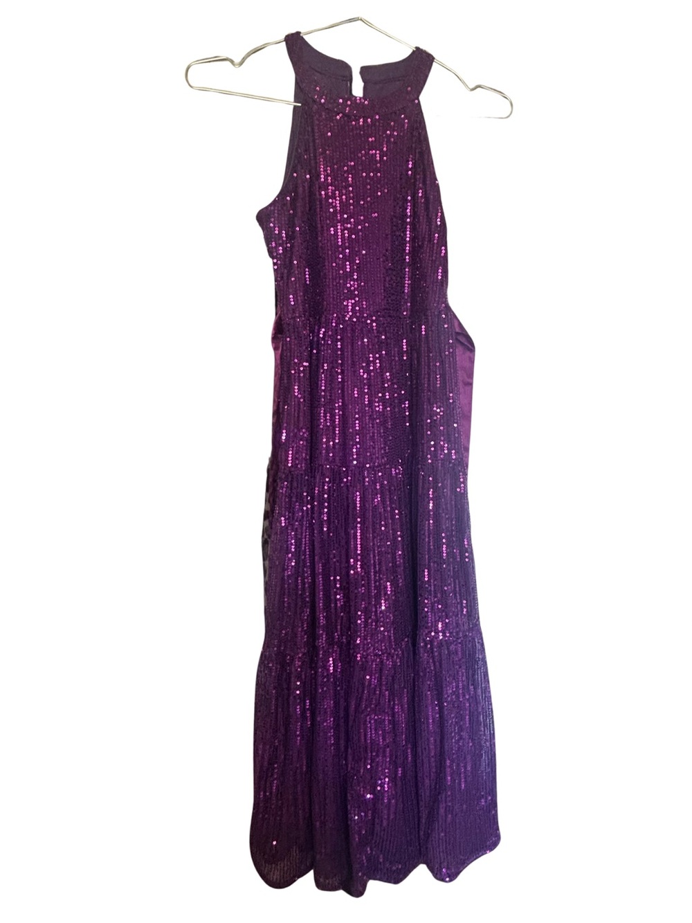Girls Youth Size 12 Magenta Purple Sequin Halter Tiered w/c satin belt Party Dre
